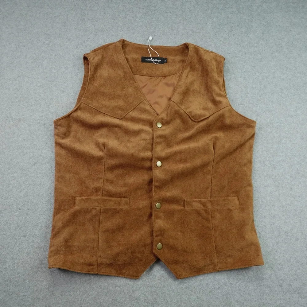 Spring & Gege Vest Boys XL Brown  Faux Suede Western Cowboy Snap Button